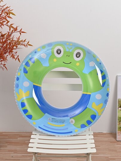 1pc Frog Pattern Swimming Ring Green Inflatable Pool Toy For Both Kids & Adults