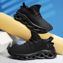 男士極簡風格前繫帶跑步鞋,運動運動鞋 - 黑色 - 查看 1