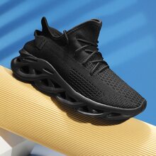 男士極簡風格前繫帶跑步鞋,運動運動鞋 - 黑色 - 查看 6