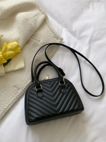 Túi xách thời trang in hình chữ V nhỏ có dây đeo vai có thể điều chỉnh - màu đen - Xem 4