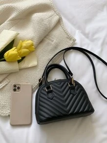 Túi xách thời trang in hình chữ V nhỏ có dây đeo vai có thể điều chỉnh - màu đen - Xem 3