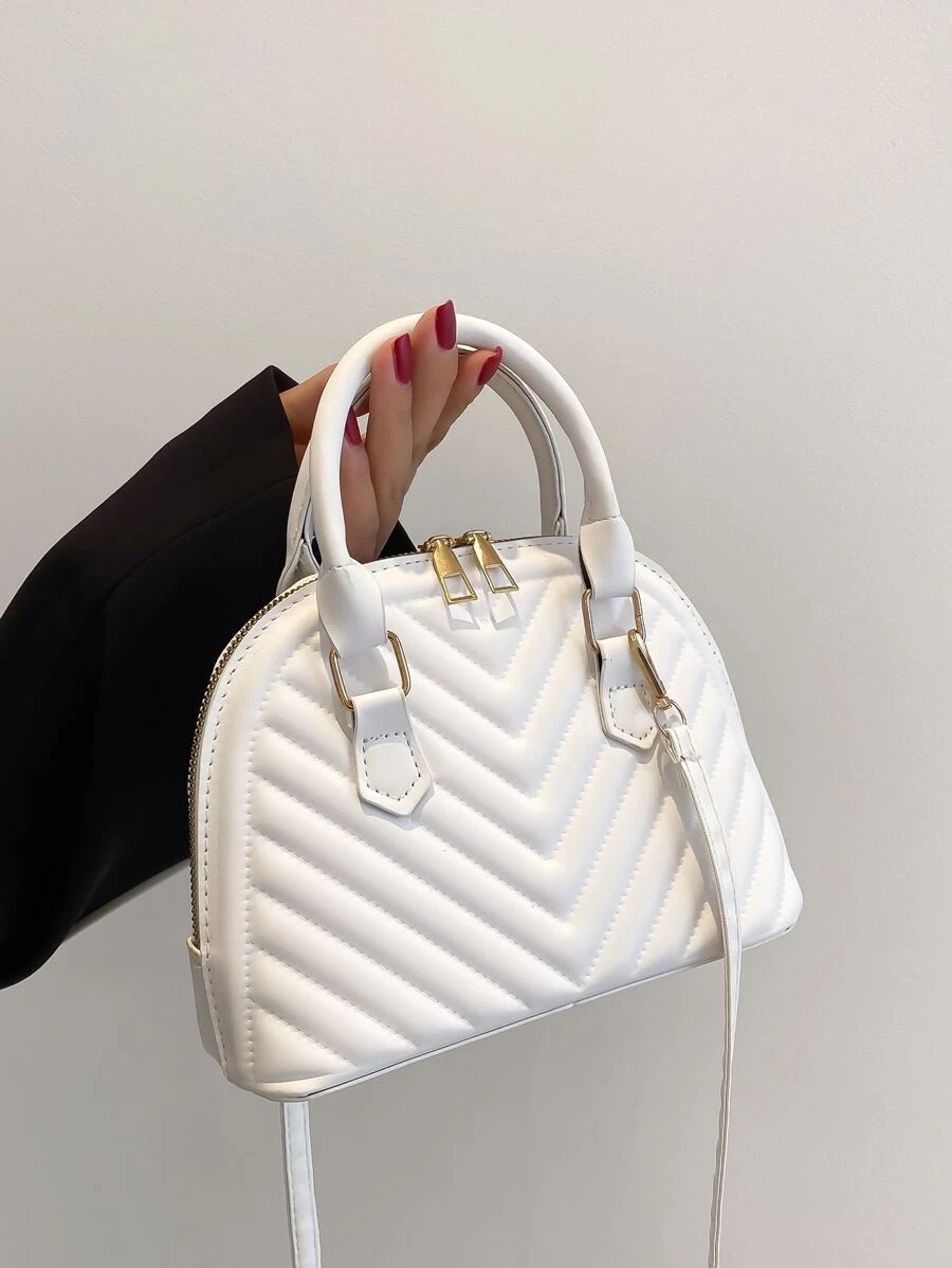 Túi xách thời trang in hình chữ V nhỏ có dây đeo vai có thể điều chỉnh - trắng - Xem 1