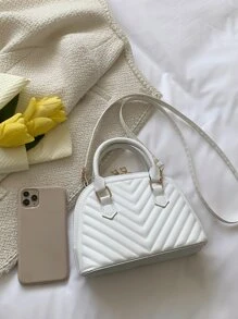 Túi xách thời trang in hình chữ V nhỏ có dây đeo vai có thể điều chỉnh - trắng - Xem 5