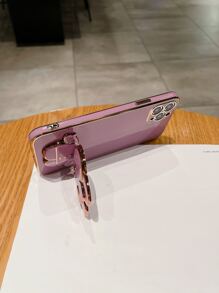 Pink Apple Bunny Cute Stuff 1pc Cartoon Rabbit Electroplated Tpu Mirror Stand Phone Case Compatible With IPhone 15/15Pro/15Plus/15Promax Kawaii Waterproof Shockproof Anti-Fall Scratch Resistant - Purple - View 2