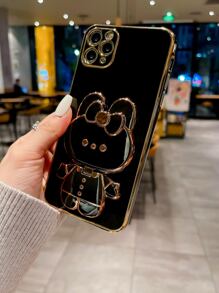 1 chiếc ốp lưng điện thoại TPU mạ hình thỏ hoạt hình có chân đế gương, tương thích với iPhone 15/15Plus/15Pro/15Promax, phiên bản quốc tế, không phải phiên bản nội địa. - màu đen - Xem 3