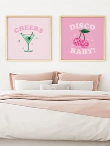 2入組30x30公分粉色櫻花設計裝飾畫布畫,適用於嬰兒房、教室或牆面裝飾,現代時尚風格 - 彩色 - 查看 5