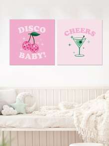 2入組30x30公分粉色櫻花設計裝飾畫布畫,適用於嬰兒房、教室或牆面裝飾,現代時尚風格 - 彩色 - 查看 3