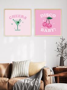 2入組30x30公分粉色櫻花設計裝飾畫布畫,適用於嬰兒房、教室或牆面裝飾,現代時尚風格 - 彩色 - 查看 4