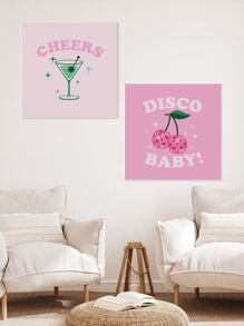 2入組30x30公分粉色櫻花設計裝飾畫布畫,適用於嬰兒房、教室或牆面裝飾,現代時尚風格 - 彩色 - 查看 6