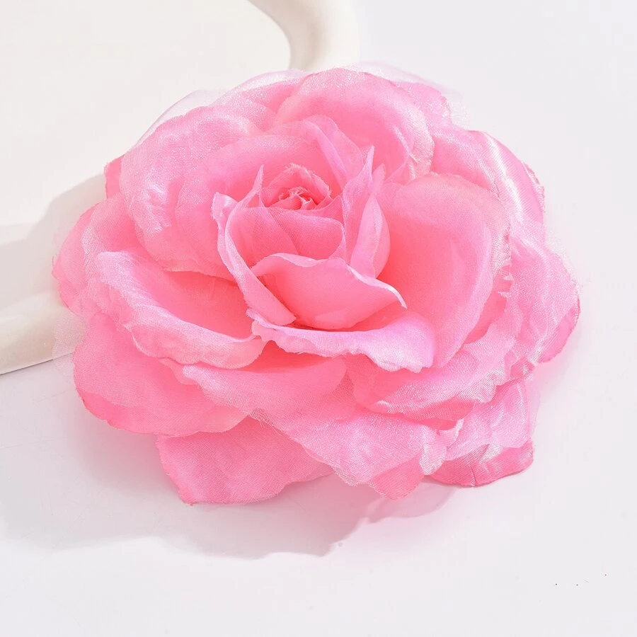 1只粉紅色緞子雪紡布製大花朵時尚優雅胸針,適用於婚禮宴會演出珠寶 - 粉色 - 查看 1