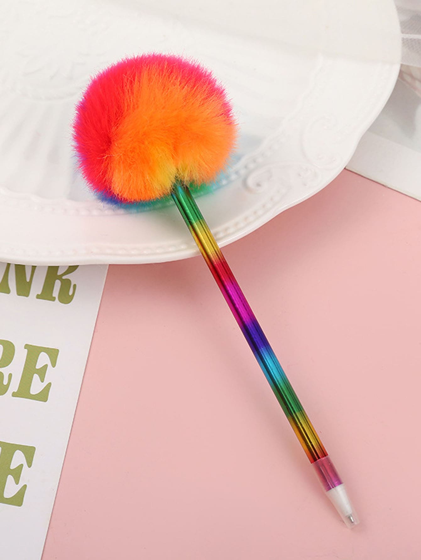 1 支可愛彩虹色糖果毛茸茸圓珠筆,創意糖果中性筆 - 彩色 - 查看 1