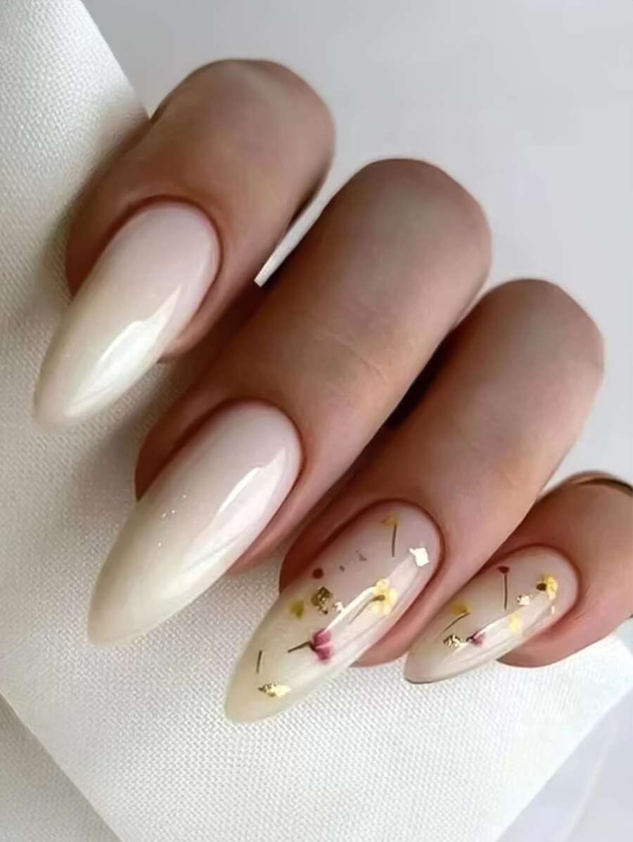 Nâng cấp Của bạn Với 24 cái Dài Hạnh nhân In hoa Che đậy hoàn toàn Móng tay giả Bộ dụng cụ - trắng - Xem 1