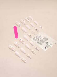 Nâng cấp Của bạn Với 24 cái Dài Hạnh nhân In hoa Che đậy hoàn toàn Móng tay giả Bộ dụng cụ - trắng - Xem 2
