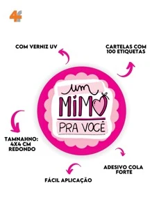 100 Etiquetas Adesivas  - 4 Cm - Cartelas de Adesivos de Recebidos - Um Mino Para Você - Rosa chiclete - Visão 2