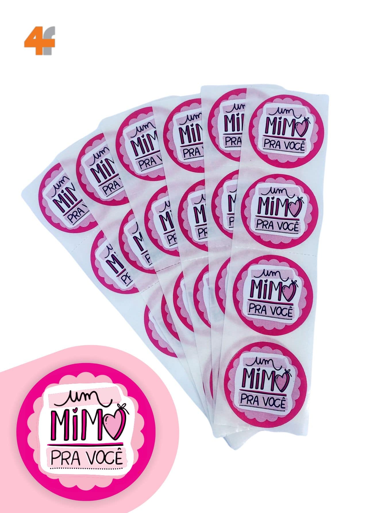 100 Etiquetas Adesivas  - 4 Cm - Cartelas de Adesivos de Recebidos - Um Mino Para Você - Rosa chiclete - Visão 1
