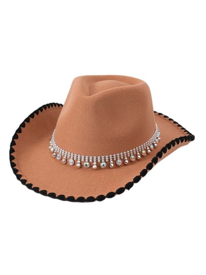 1 pezzo da donna denim Cappello con con strass Decorazioni e pizzo dettagli , adatto per feste , jazz prestazione , strada indossare