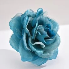 1 件煙霧藍色緞面雪紡大布料玫瑰花迷人優雅胸針適合婚禮宴會派對展示珠寶 - 霧霾藍 - 查看 3