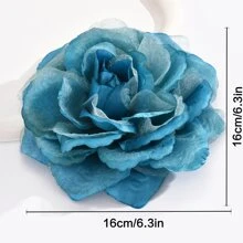 1 件煙霧藍色緞面雪紡大布料玫瑰花迷人優雅胸針適合婚禮宴會派對展示珠寶 - 霧霾藍 - 查看 4