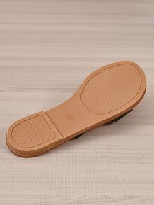 時尚T字帶涼鞋適合女士,打結和抽褶細節平底涼鞋 - 黑色 - 查看 8