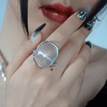 朋克復古寶石戒指適合男士女士女孩哥特式打開戒指珠寶和手錶嘻哈搖滾首飾類禮物 - 紅白色 - 查看 1