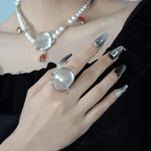 朋克復古寶石戒指適合男士女士女孩哥特式打開戒指珠寶和手錶嘻哈搖滾首飾類禮物 - 紅白色 - 查看 2