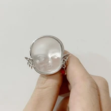 朋克復古寶石戒指適合男士女士女孩哥特式打開戒指珠寶和手錶嘻哈搖滾首飾類禮物 - 紅白色 - 查看 4