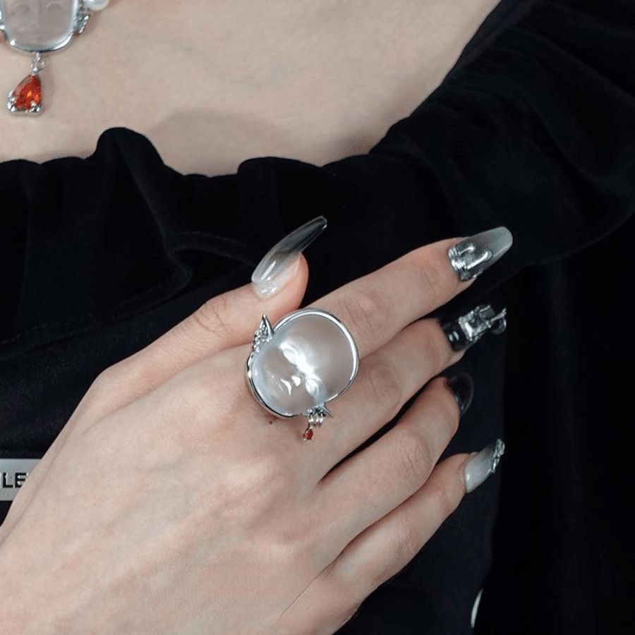 Punk Vintage Đá quý Nhẫn Cho nam giới NỮ Cô gái Gothic Mở Nhẫn Đồ kim hoàn Hiphop Rock Đồ trang sức Món quà - Đỏ và trắng - Xem 5