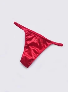 SATIN THONG WITH PLEATED SPRING - Red - View 1