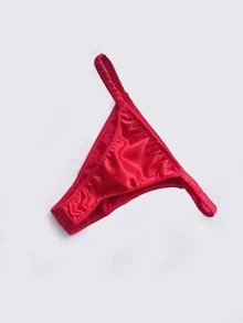 SATIN THONG WITH PLEATED SPRING - Red - View 2