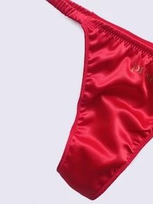 SATIN THONG WITH PLEATED SPRING - Red - View 3