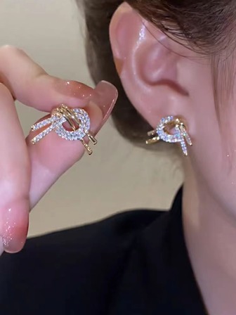 小巧精緻甜美水鑽蝴蝶結女時尚百搭簡約小眾設計耳環