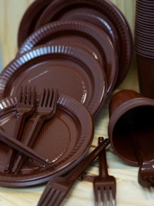 50 pçs Garfo Sobremesa Colorido Festa & Aniversários Bio - Marrom - Visão 3