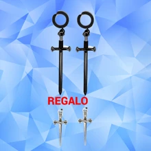 Fake Hoop Earrings N Steel With LONG Swords N Clip Earrings + GIFT - Black - View 1