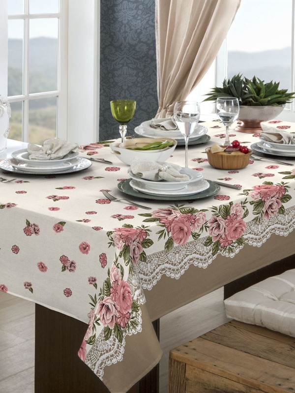 Toalha De Mesa 6 Lugares Retangular Rústica Luxo 1,40x2,00m