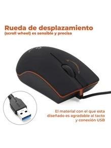Ratón alámbrico Mouse Silencio compacto ergonomico - Negro - Ver 3