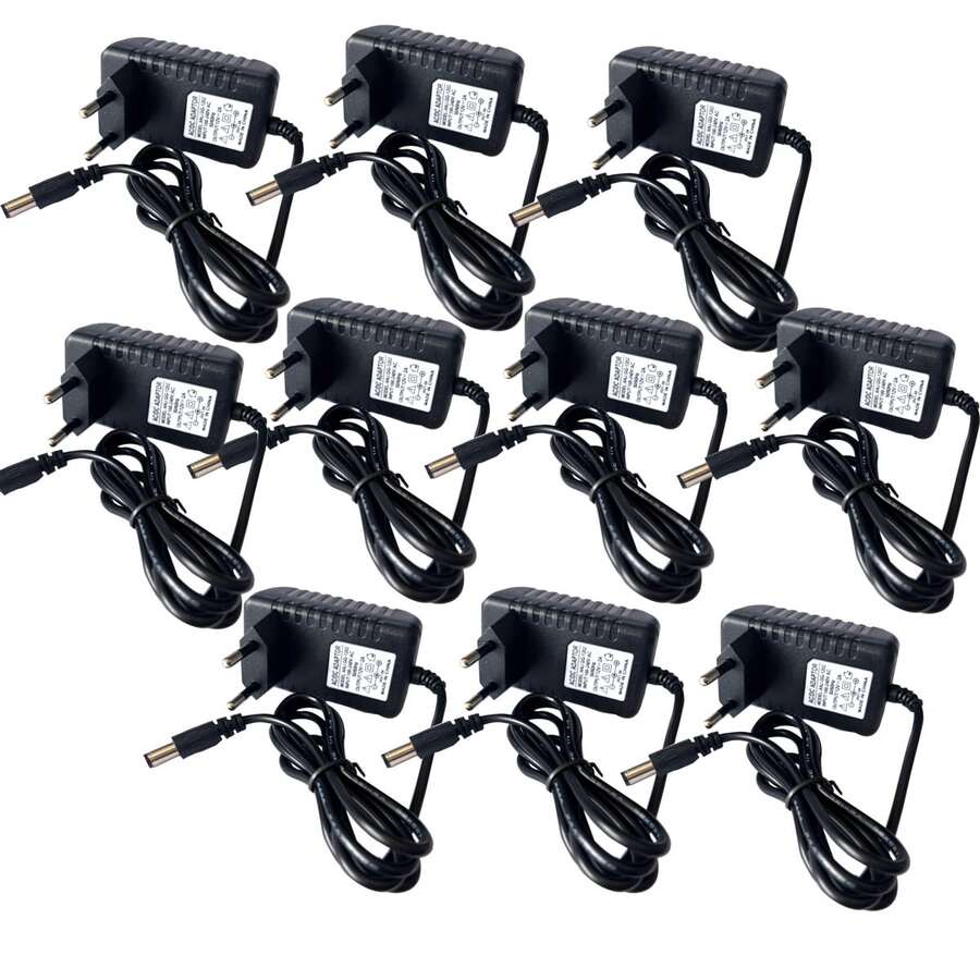 kit 10 pcs  fonte 12v2a ac 100v-240v conversor adaptador dc 12v 2a 2000ma fonte de alimentação ue plug 5.5mm x 2.1-2.5mm para fita  led ,3528, 5050 - Preto - Visão 1