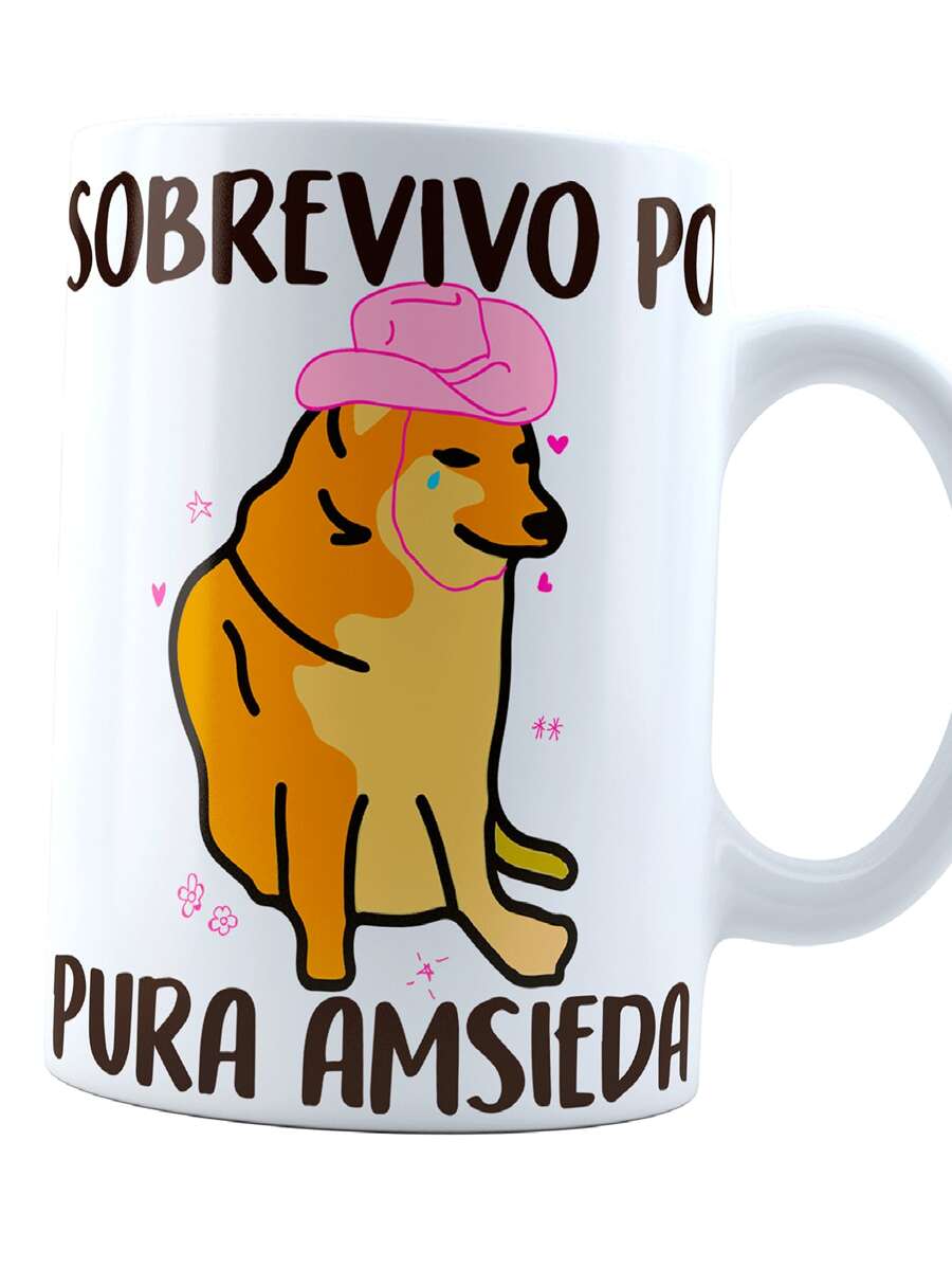 INESTAMPABLE Taza Cheems Meme Sobrevivo Por Pura Amsieda | para Café o té | Perrito - Blanco - Ver 1