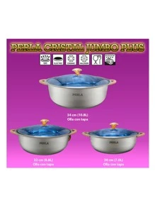Bateria De Cocina Perla Cristal Jumbo Plus 6 Pzas Acero Inoxidable Alt Calidad - Gris - Ver 1