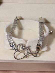 不銹鋼愛心設計創意優雅懸垂手環鍍銀首飾類女士流行禮品男士創意首飾類 - 銀色 - 查看 4