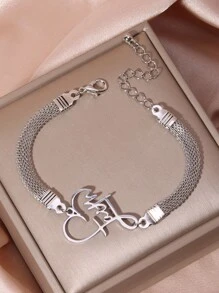 不銹鋼愛心設計創意優雅懸垂手環鍍銀首飾類女士流行禮品男士創意首飾類 - 銀色 - 查看 2