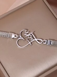 不銹鋼愛心設計創意優雅懸垂手環鍍銀首飾類女士流行禮品男士創意首飾類 - 銀色 - 查看 3