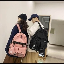 Mochila coreana escolar para jovenes con mini cangurera impermeable contra el agua - Rosa - Ver 3