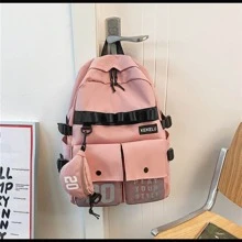 Mochila coreana escolar para jovenes con mini cangurera impermeable contra el agua - Rosa - Ver 1