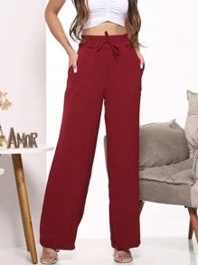 Women Pants - 酒紅色 - 查看 1