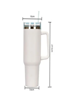 40盎司大容量冰路障杯，第二代不銹鋼真空保溫杯，帶手柄，車載杯架，升級版，1200毫升大容量，304不銹鋼內膽 - 白色 - 查看 3