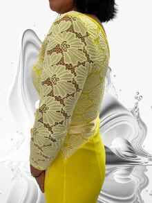 Vestido de fiesta con encaje superior manga larga - Amarillo - Ver 4