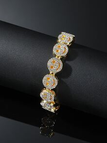 1条全镶钻经典表情马赛克链条嘻哈风格个性化男友礼物手链 - 金黃色 - 查看 2