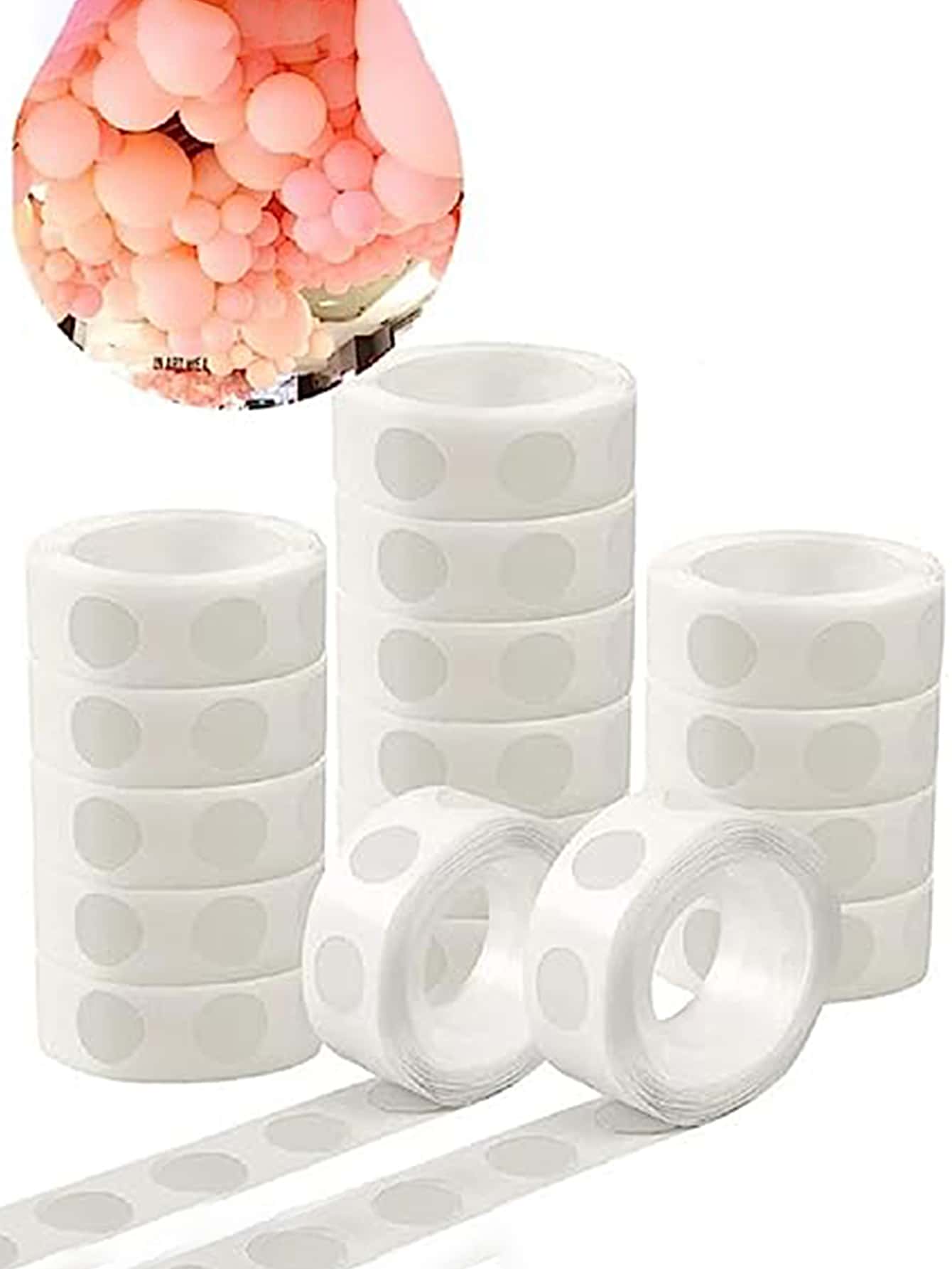 300個/3卷，1000個/10卷點膠清晰氣球點膠可拆式膠點，雙面黏性點膠帶，適用於剪貼簿、派對、婚禮、氣球裝飾 - 白色 - 查看 1