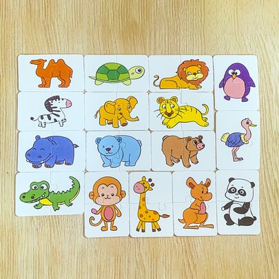 32 件蒙特梭利配对卡牌游戏、早教认知玩具、卡通拼图、颜色形状识别训练卡益智玩具、游戏、记忆游戏、如厕训练表、儿童多米诺骨牌、木制玩具