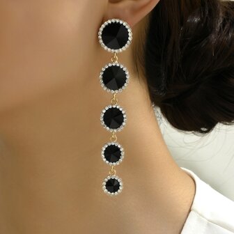 1Pair Fashionable Punky Earrings  Shiny Jet Crystal Stones Tassel Glamorous Elegant Dangle Earrings For Banquet Party Office Jewelry